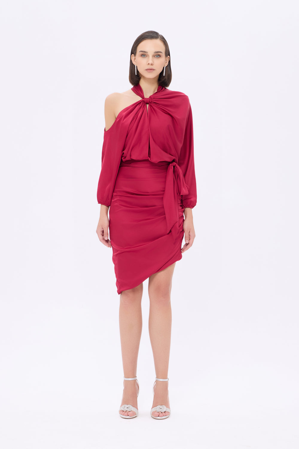 Bateau Neck Detailed Short Evening Dress with Bow - 2202