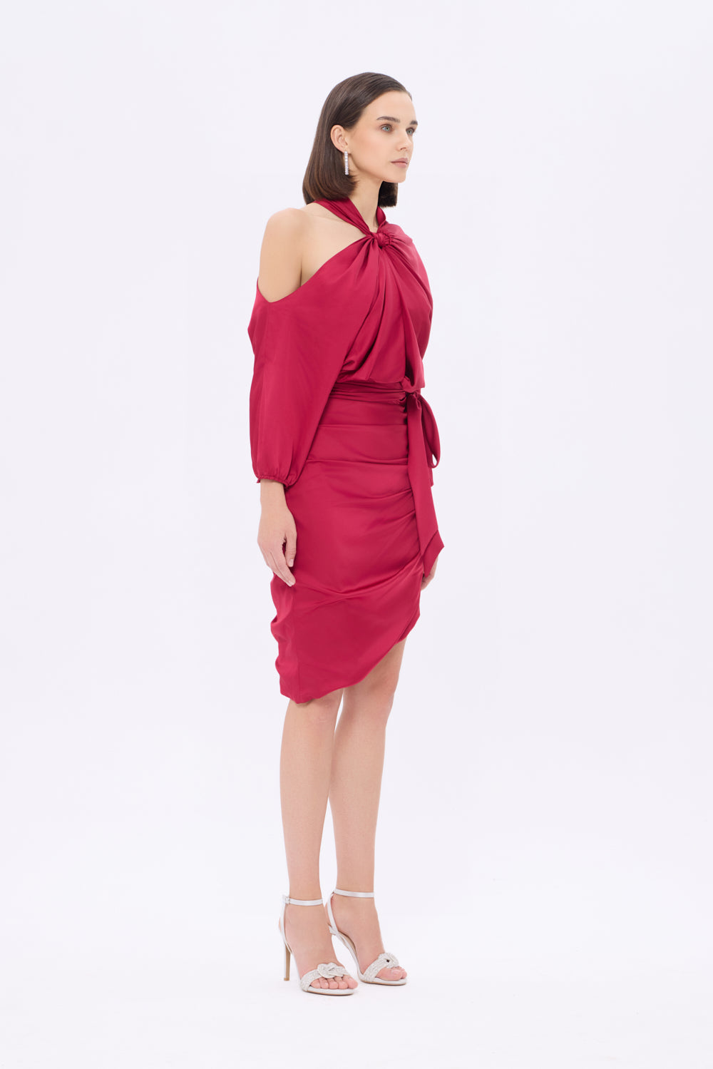 Bateau Neck Detailed Short Evening Dress with Bow - 2202