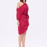 Bateau Neck Detailed Short Evening Dress with Bow - 2202