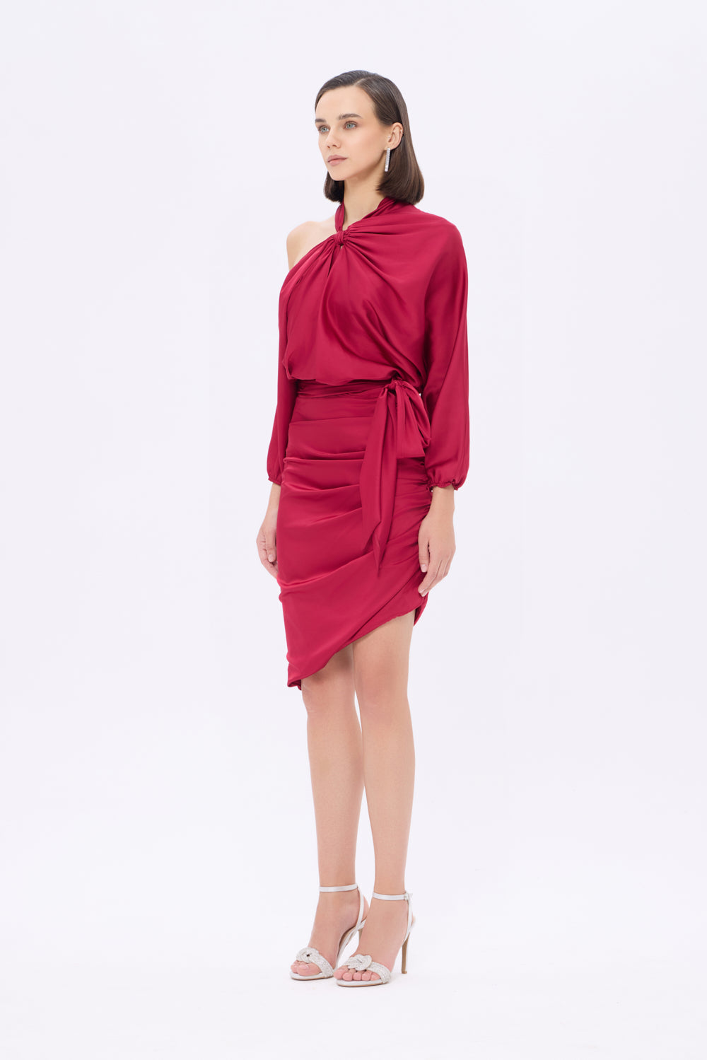 Bateau Neck Detailed Short Evening Dress with Bow - 2202