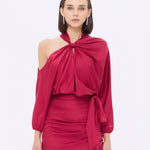 Bateau Neck Detailed Short Evening Dress with Bow - 2202