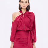 Bateau Neck Detailed Short Evening Dress with Bow - 2202