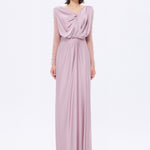Bust Draped Long Embroidered Fabric Sleeve Evening Dress - 2065