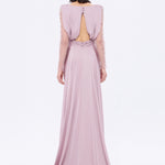 Bust Draped Long Embroidered Fabric Sleeve Evening Dress - 2065