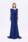 Bust Draped Long Embroidered Fabric Sleeve Evening Dress - 2065