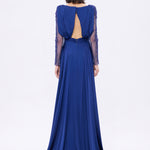 Bust Draped Long Embroidered Fabric Sleeve Evening Dress - 2065