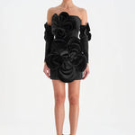 Flower Detailed Velvet Mini Evening Dress - 26017C