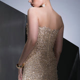 İşlemeli Straplez Yaka Mini Abiye Elbise - 9296C