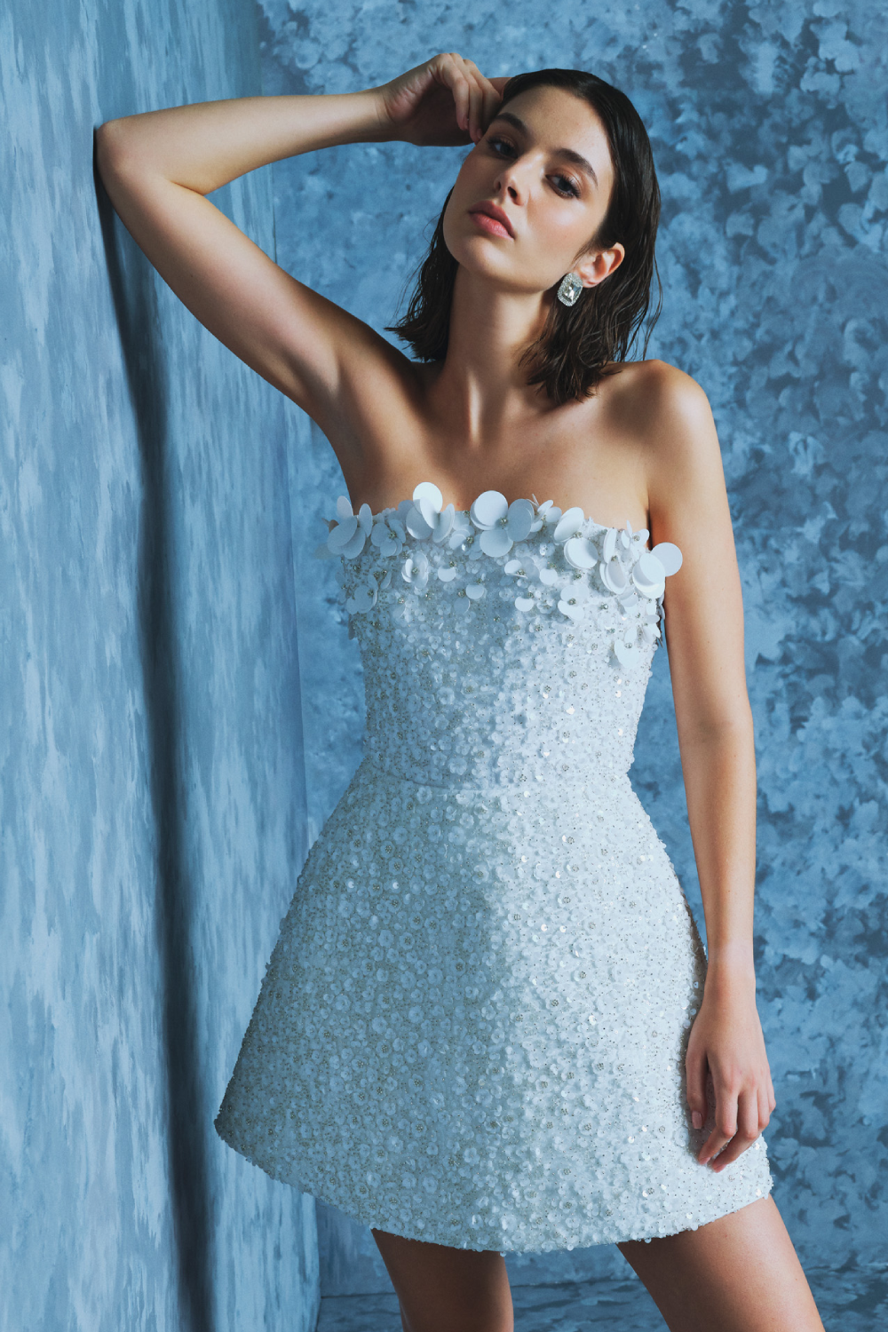 Stone and Sequin Embroidered Strapless Mini Evening Dress - 9012C