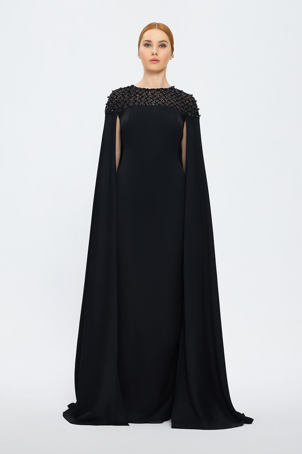 Judge Collar Stone Embroidered Hijab Evening Dress - 1027C