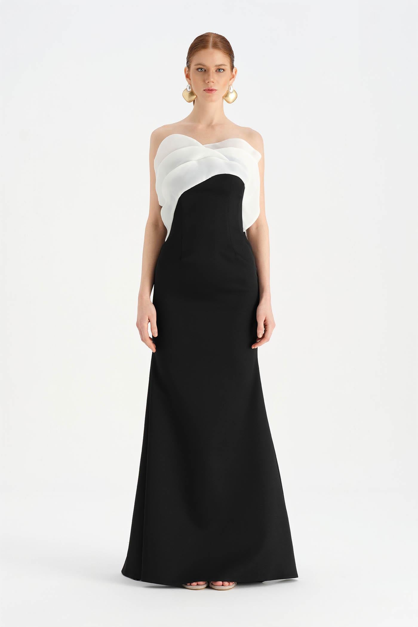 Bust Detailed Strapless Evening Dress - 26102C