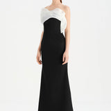 Fishtail Strapless Neckline Evening Dress with Bust Detail - 26102C