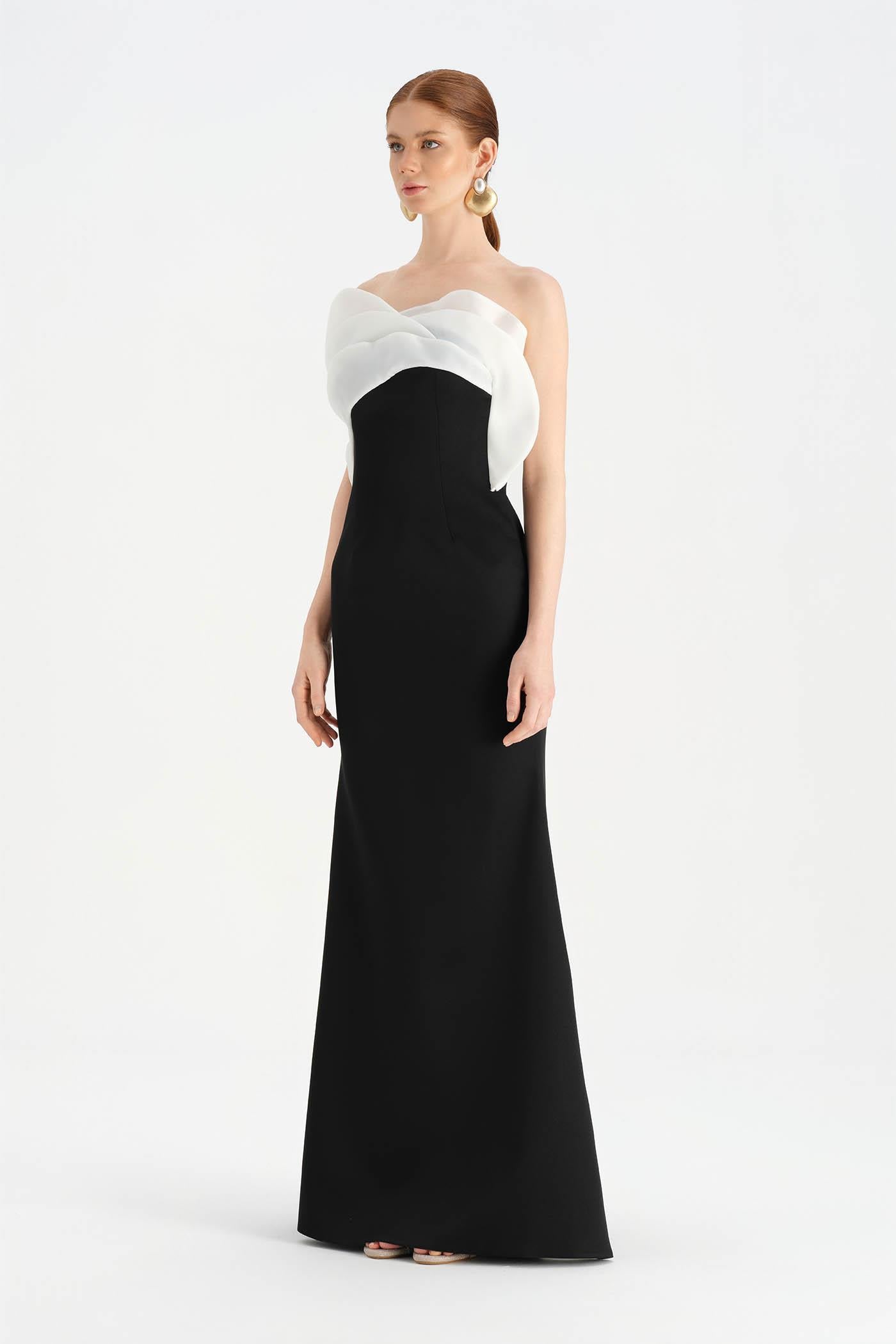 Fishtail Strapless Neckline Evening Dress with Bust Detail - 26102C