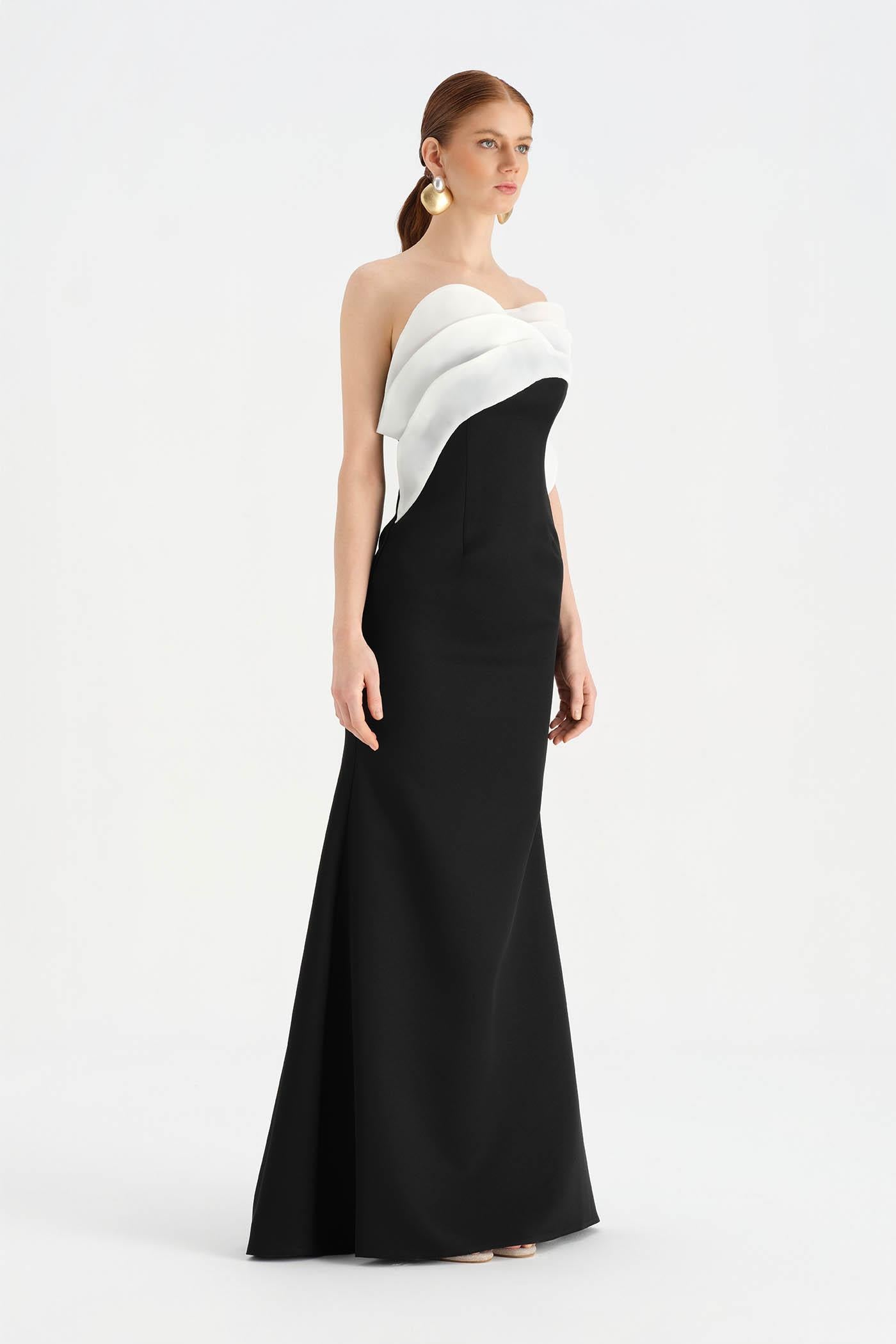 Fishtail Strapless Neckline Evening Dress with Bust Detail - 26102C