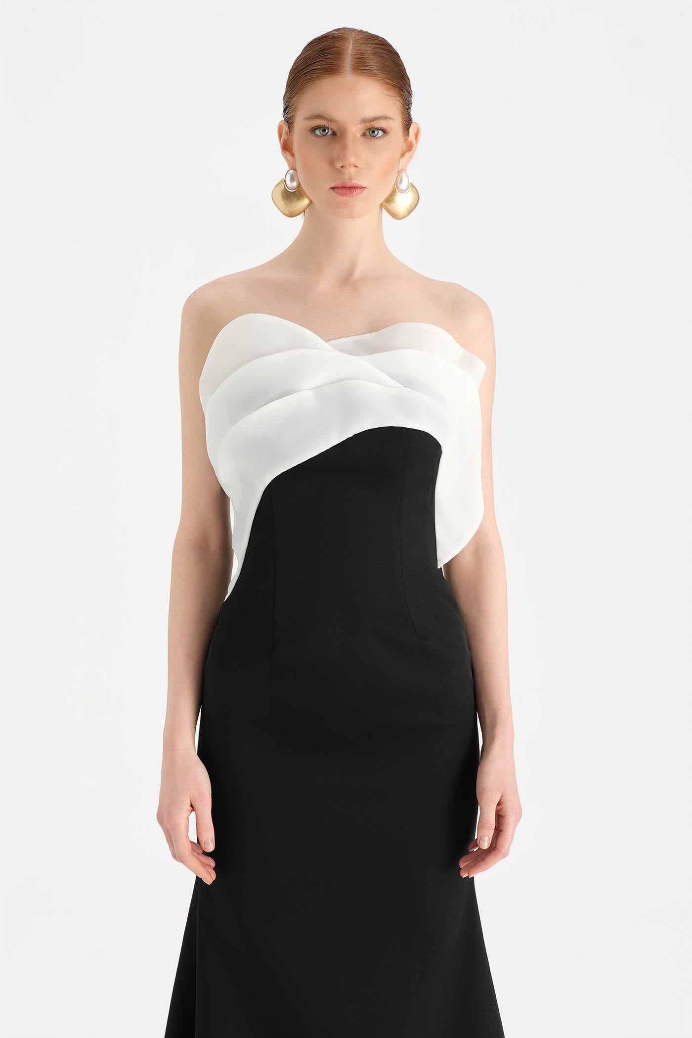 Bust Detailed Strapless Evening Dress - 26102C