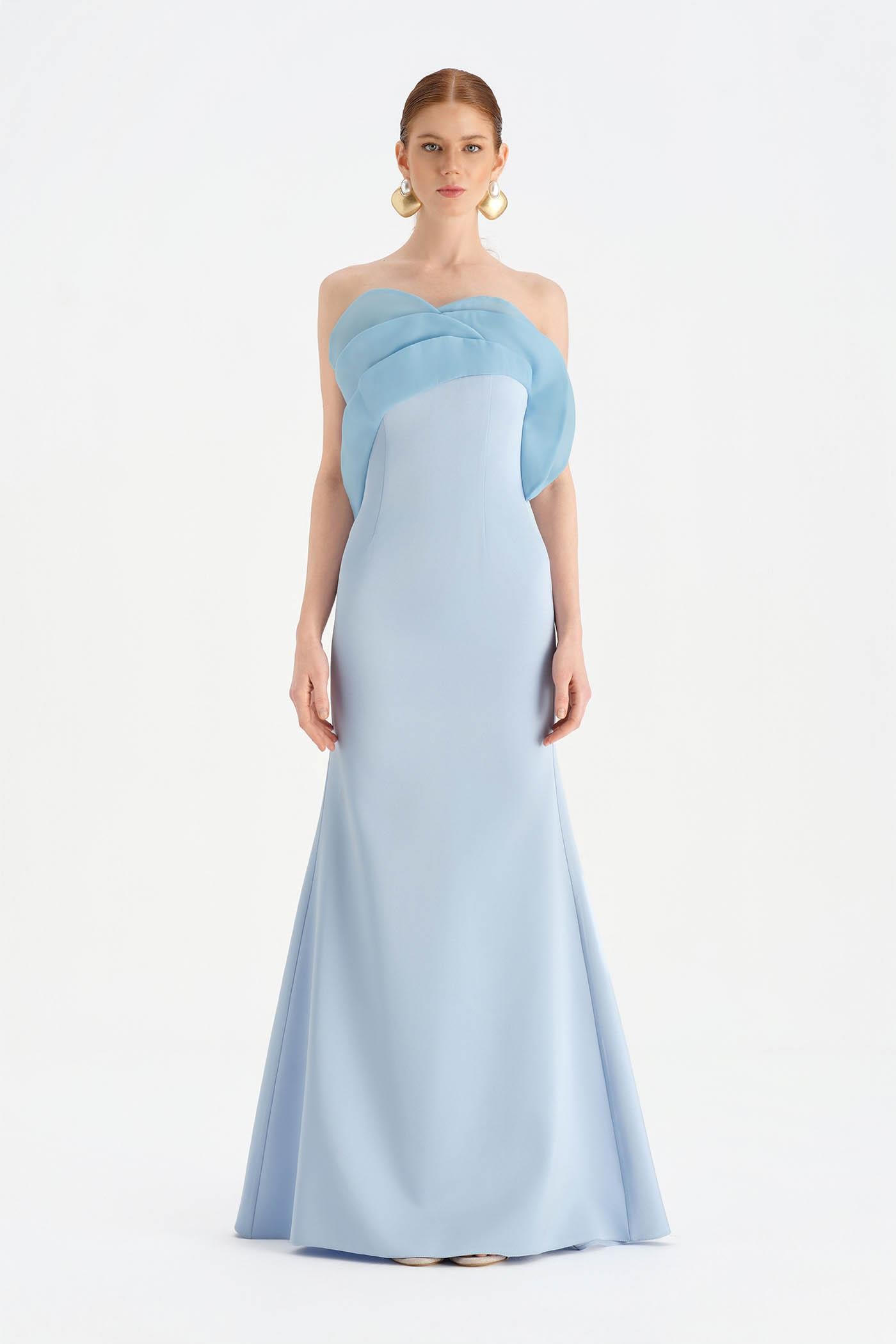 Fishtail Strapless Neckline Evening Dress with Bust Detail - 26102C