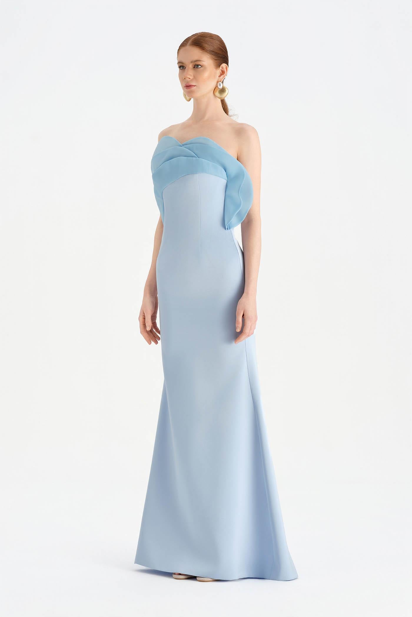 Fishtail Strapless Neckline Evening Dress with Bust Detail - 26102C