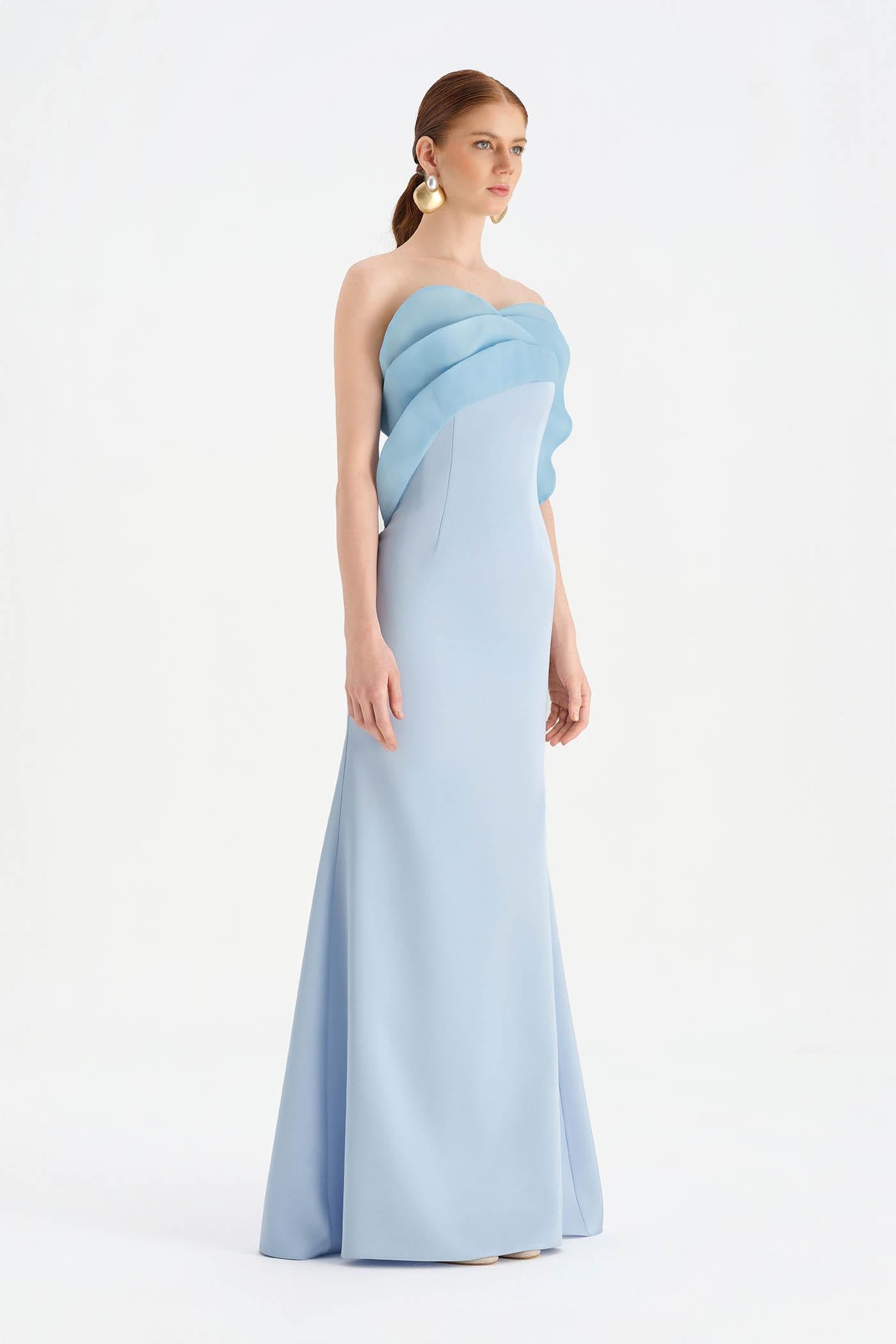 Fishtail Strapless Neckline Evening Dress with Bust Detail - 26102C