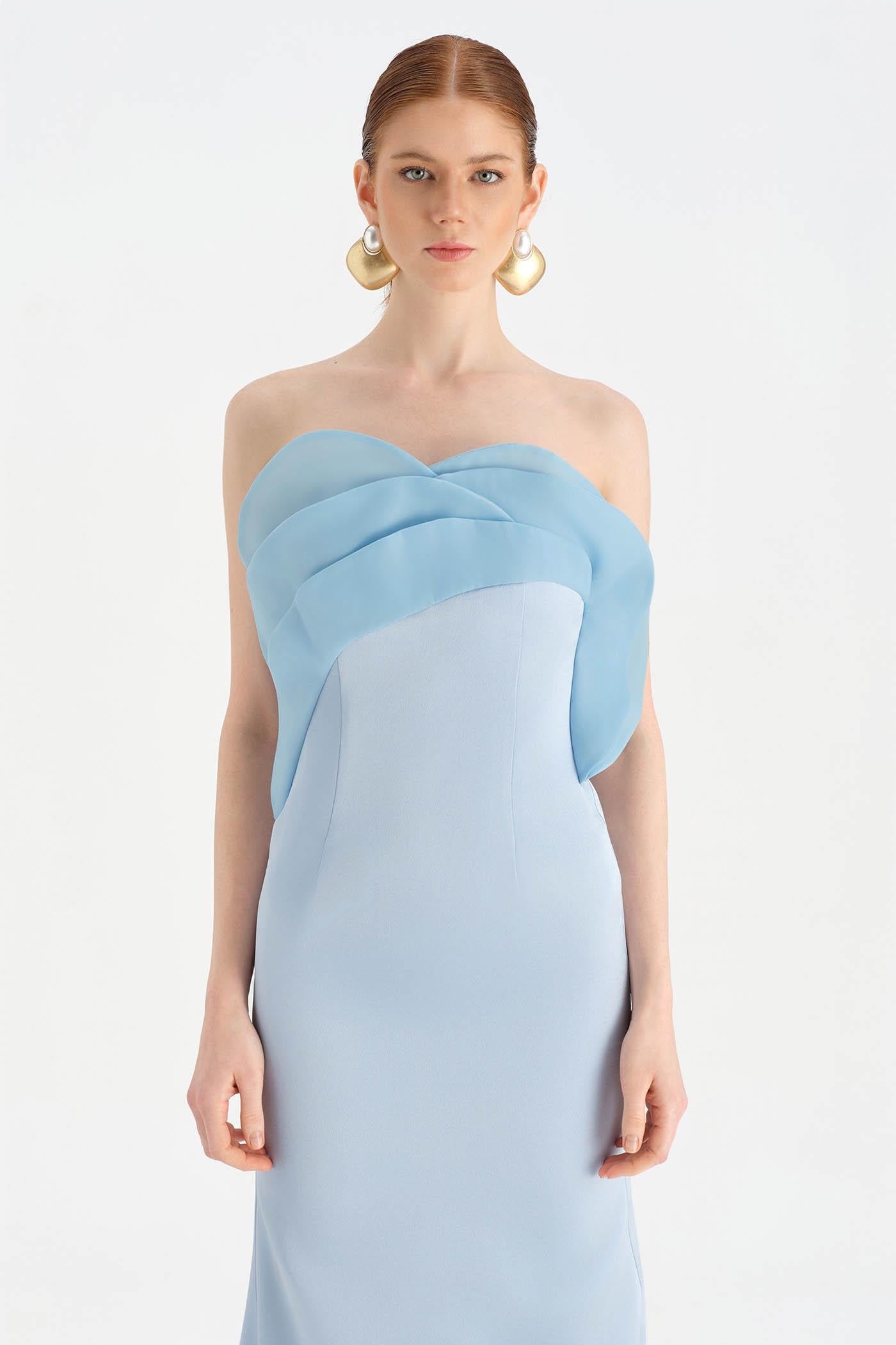 Fishtail Strapless Neckline Evening Dress with Bust Detail - 26102C