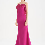 Fishtail Strapless Neckline Evening Dress with Bust Detail - 26102C