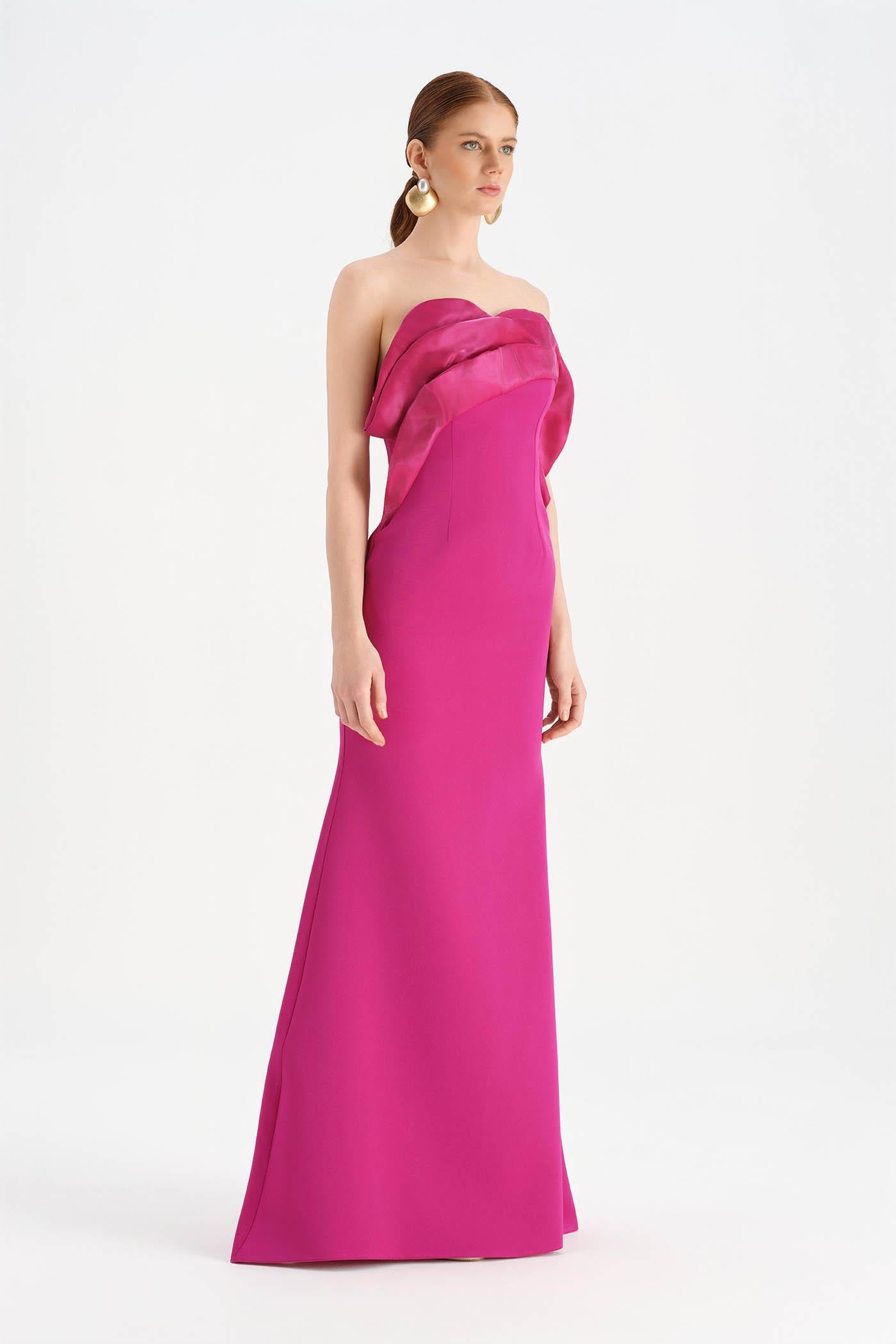 Fishtail Strapless Neckline Evening Dress with Bust Detail - 26102C