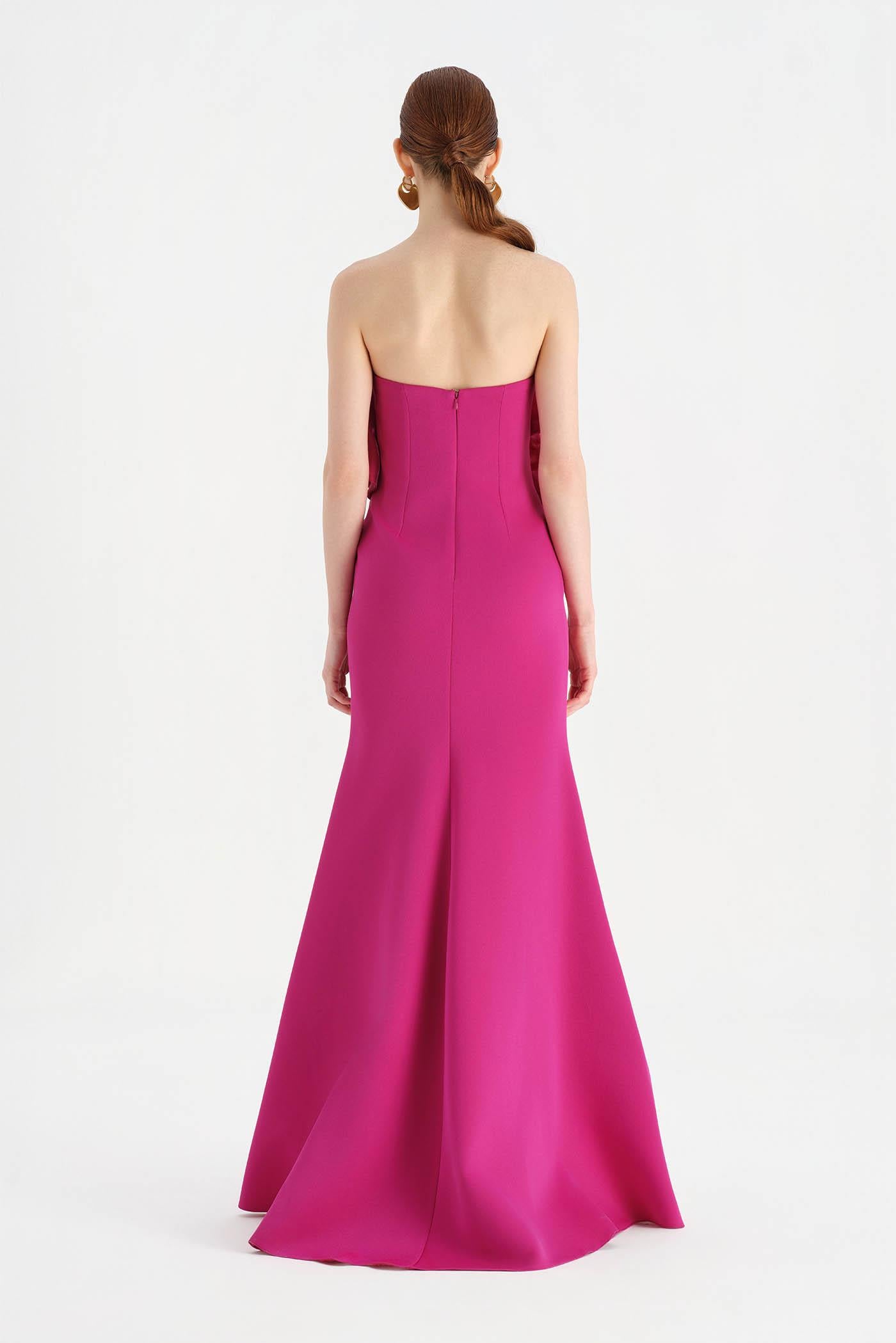 Fishtail Strapless Neckline Evening Dress with Bust Detail - 26102C