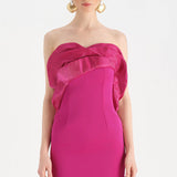 Fishtail Strapless Neckline Evening Dress with Bust Detail - 26102C