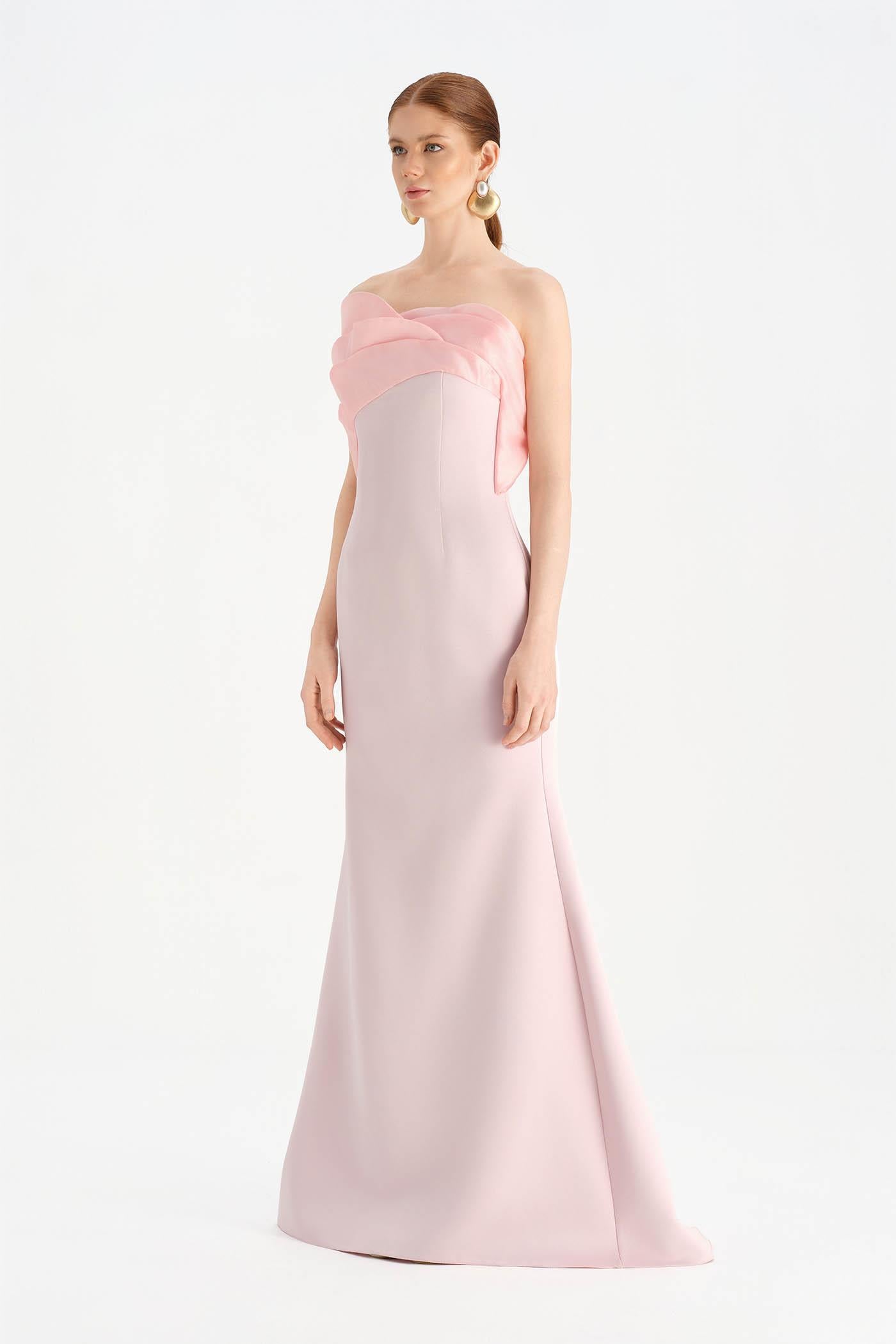 Fishtail Strapless Neckline Evening Dress with Bust Detail - 26102C