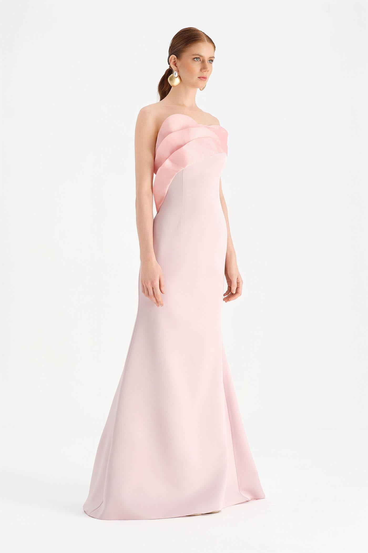 Fishtail Strapless Neckline Evening Dress with Bust Detail - 26102C