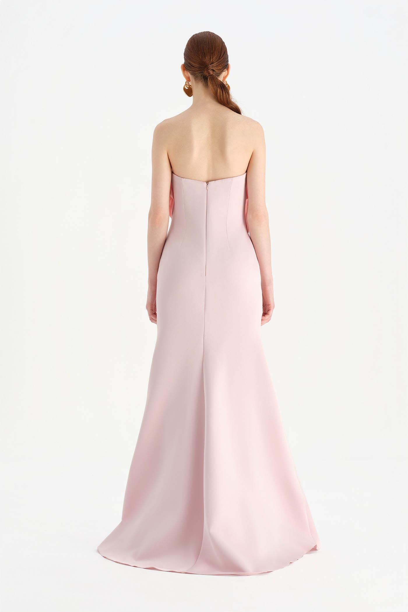 Fishtail Strapless Neckline Evening Dress with Bust Detail - 26102C