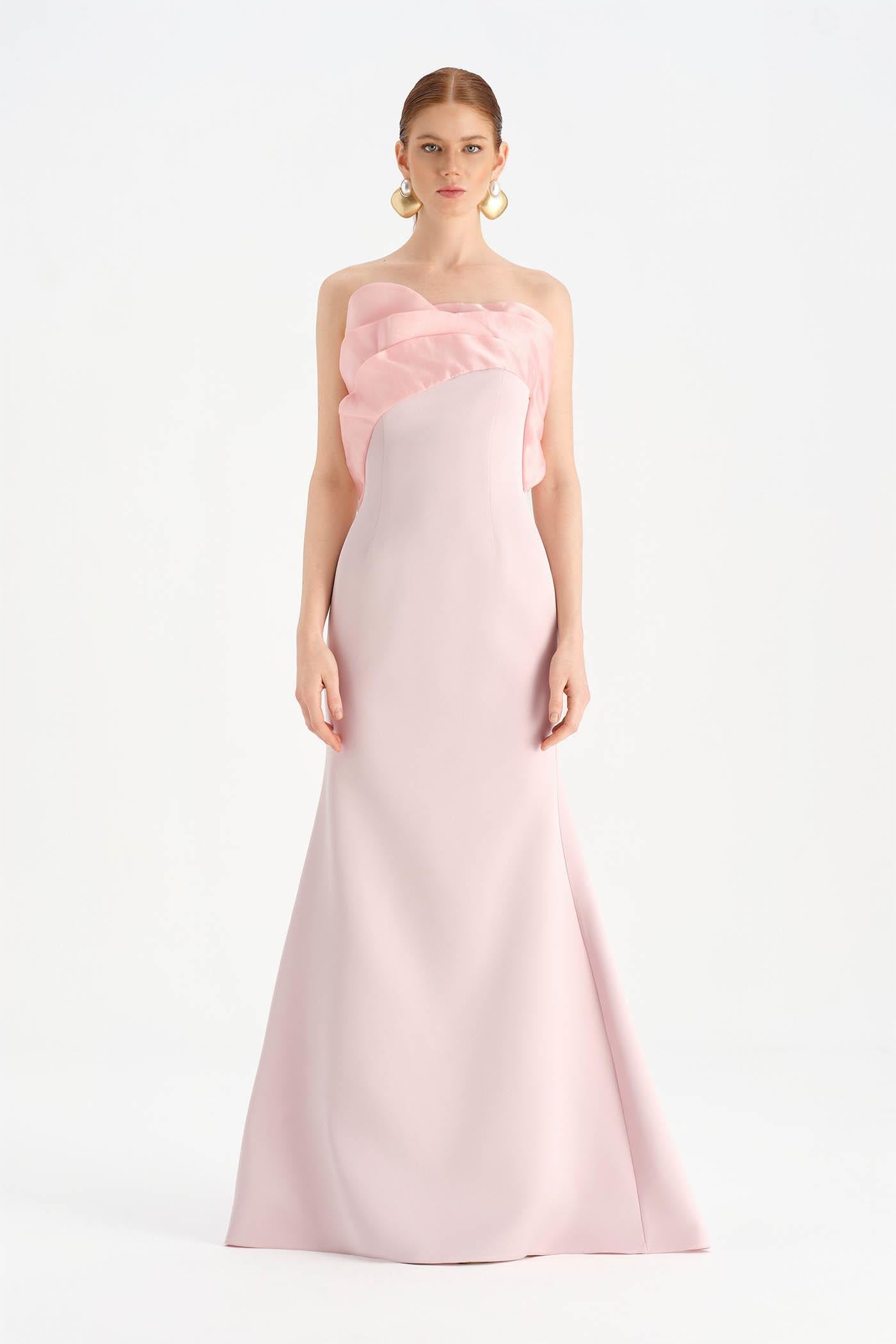 Bust Detailed Strapless Evening Dress - 26102C