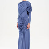 Bel Detaylı Çapraz Kol Drape Tasarımlı Abiye Elbise - 26192C
