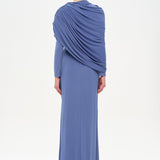 Bel Detaylı Çapraz Kol Drape Tasarımlı Abiye Elbise - 26192C