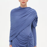 Bel Detaylı Çapraz Kol Drape Tasarımlı Abiye Elbise - 26192C