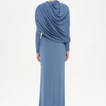Bel Detaylı Çapraz Kol Drape Tasarımlı Abiye Elbise - 26192C