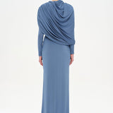 Bel Detaylı Çapraz Kol Drape Tasarımlı Abiye Elbise - 26192C