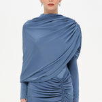 Bel Detaylı Çapraz Kol Drape Tasarımlı Abiye Elbise - 26192C