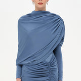 Bel Detaylı Çapraz Kol Drape Tasarımlı Abiye Elbise - 26192C