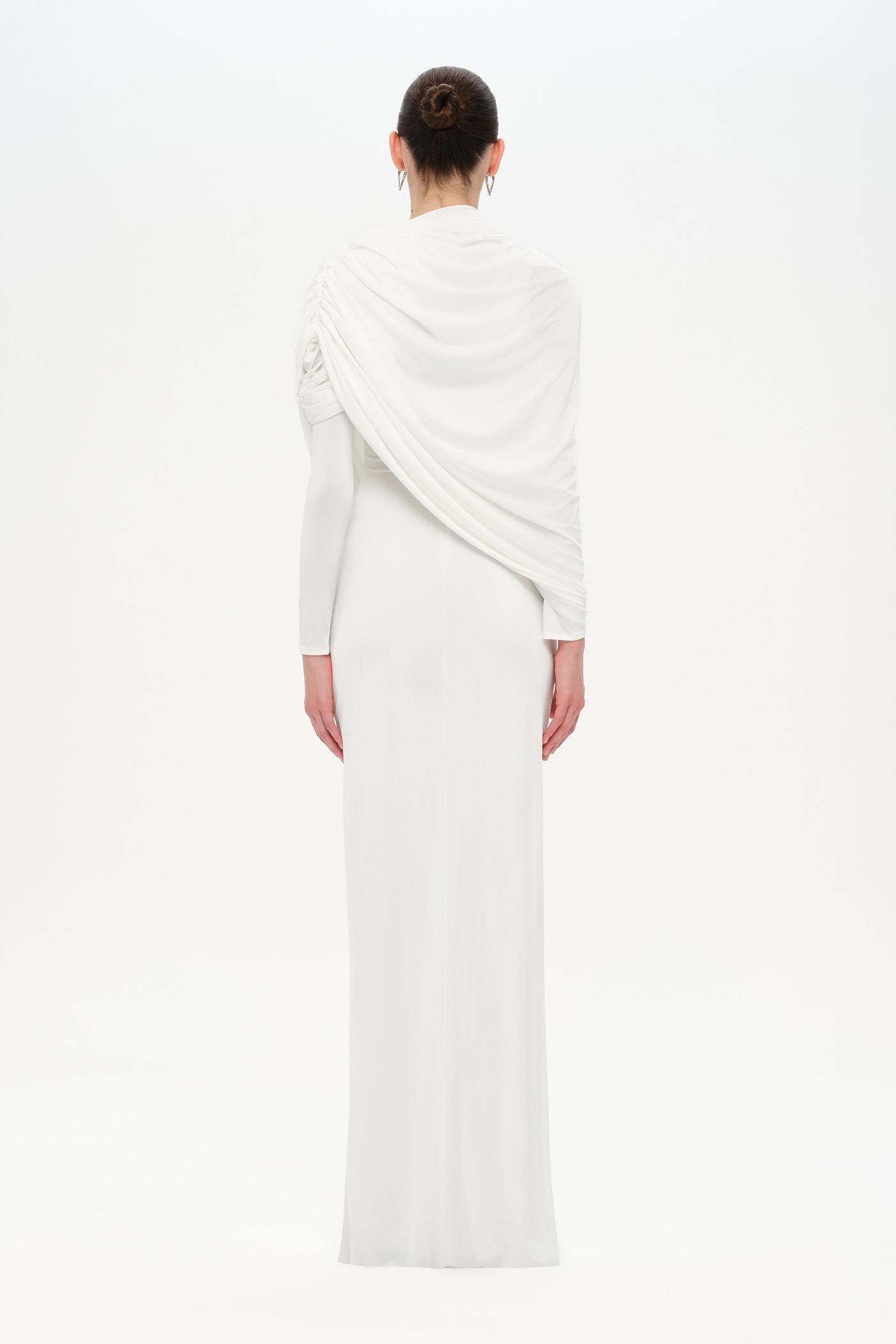 Bel Detaylı Çapraz Kol Drape Tasarımlı Abiye Elbise - 26192C