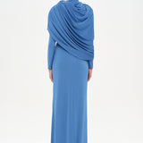 Bel Detaylı Çapraz Kol Drape Tasarımlı Abiye Elbise - 26192C