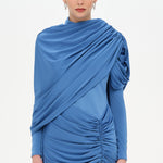 Bel Detaylı Çapraz Kol Drape Tasarımlı Abiye Elbise - 26192C