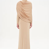 Bel Detaylı Çapraz Kol Drape Tasarımlı Abiye Elbise - 26192C