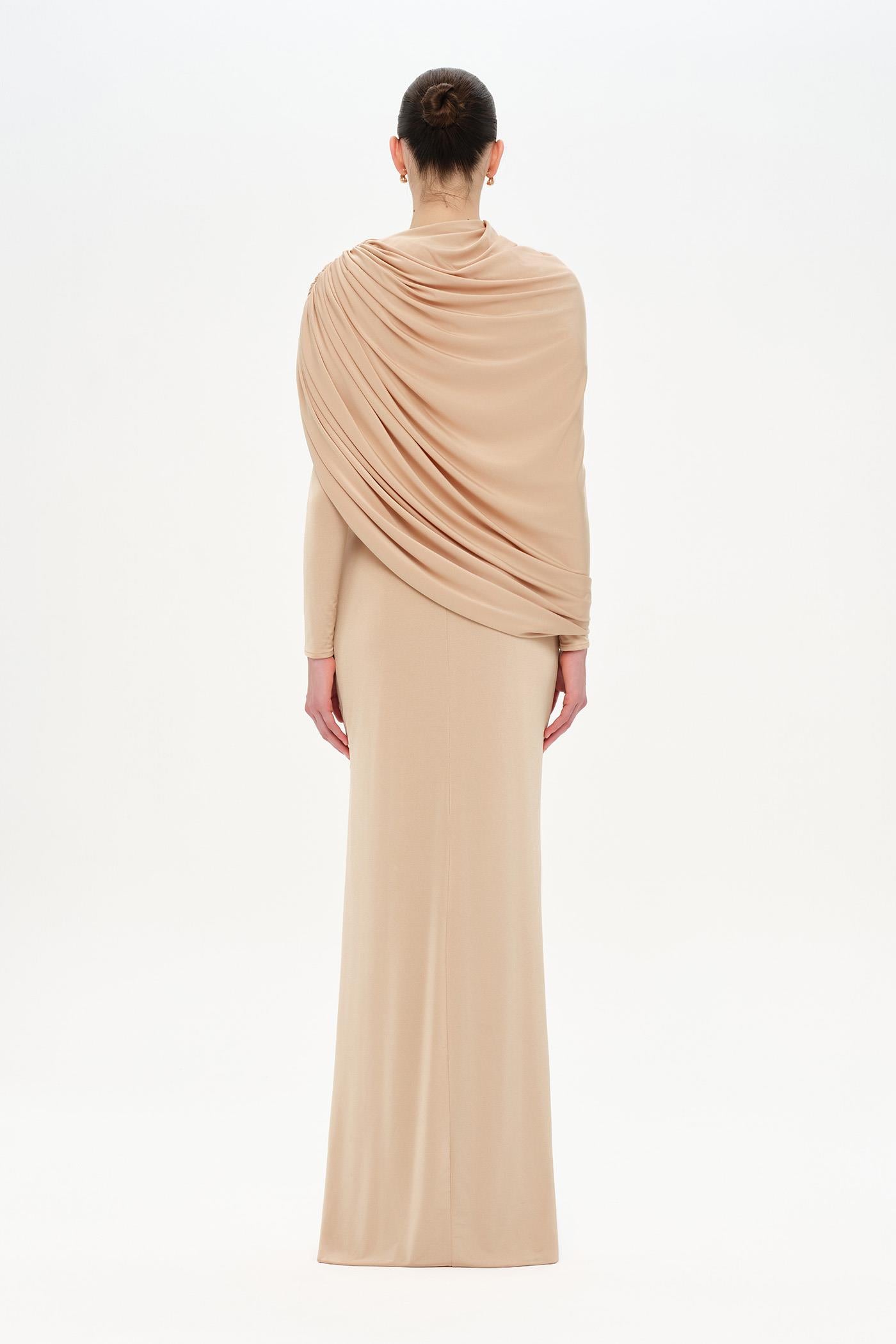 Bel Detaylı Çapraz Kol Drape Tasarımlı Abiye Elbise - 26192C