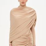 Bel Detaylı Çapraz Kol Drape Tasarımlı Abiye Elbise - 26192C