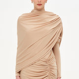 Bel Detaylı Çapraz Kol Drape Tasarımlı Abiye Elbise - 26192C