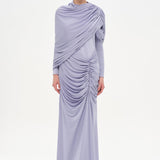 Bel Detaylı Çapraz Kol Drape Tasarımlı Abiye Elbise - 26192C