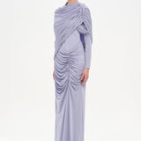 Bel Detaylı Çapraz Kol Drape Tasarımlı Abiye Elbise - 26192C