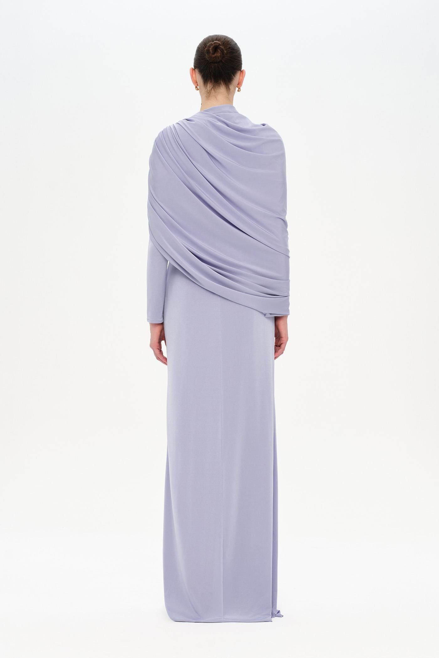 Bel Detaylı Çapraz Kol Drape Tasarımlı Abiye Elbise - 26192C