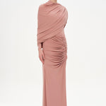 Bel Detaylı Çapraz Kol Drape Tasarımlı Abiye Elbise - 26192C
