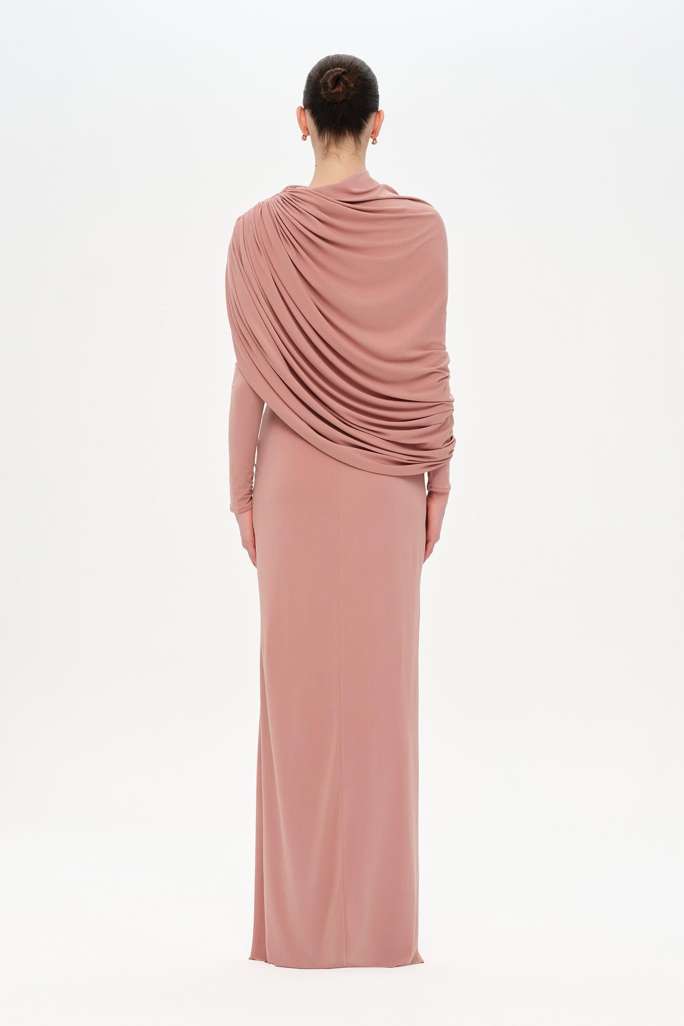 Bel Detaylı Çapraz Kol Drape Tasarımlı Abiye Elbise - 26192C